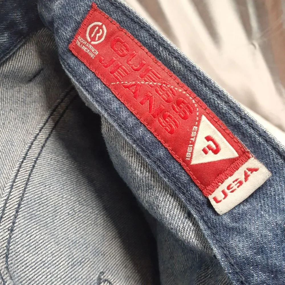 Guess Red Label Mens Denim Button Fly Wide Leg Distressed Size 38x34 Y2K Grunge